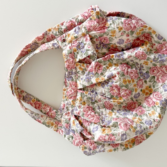 90s Floral Print Fabric Bag | Fully Lined with Pink Fabric - Picture 5 of 7